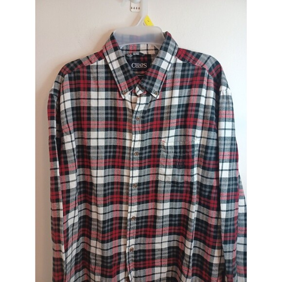 CHAPS Button Down Flannel Shirt Mens Extra Large Black Red Performance Cabincore - Picture 6 of 8